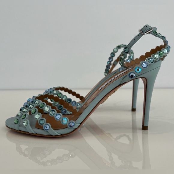 AQUAZZUA BLUE TONE CRYSTAL SANDALS 85MM SIZE IT 38 / US 8 NIB! - Picture 6 of 17